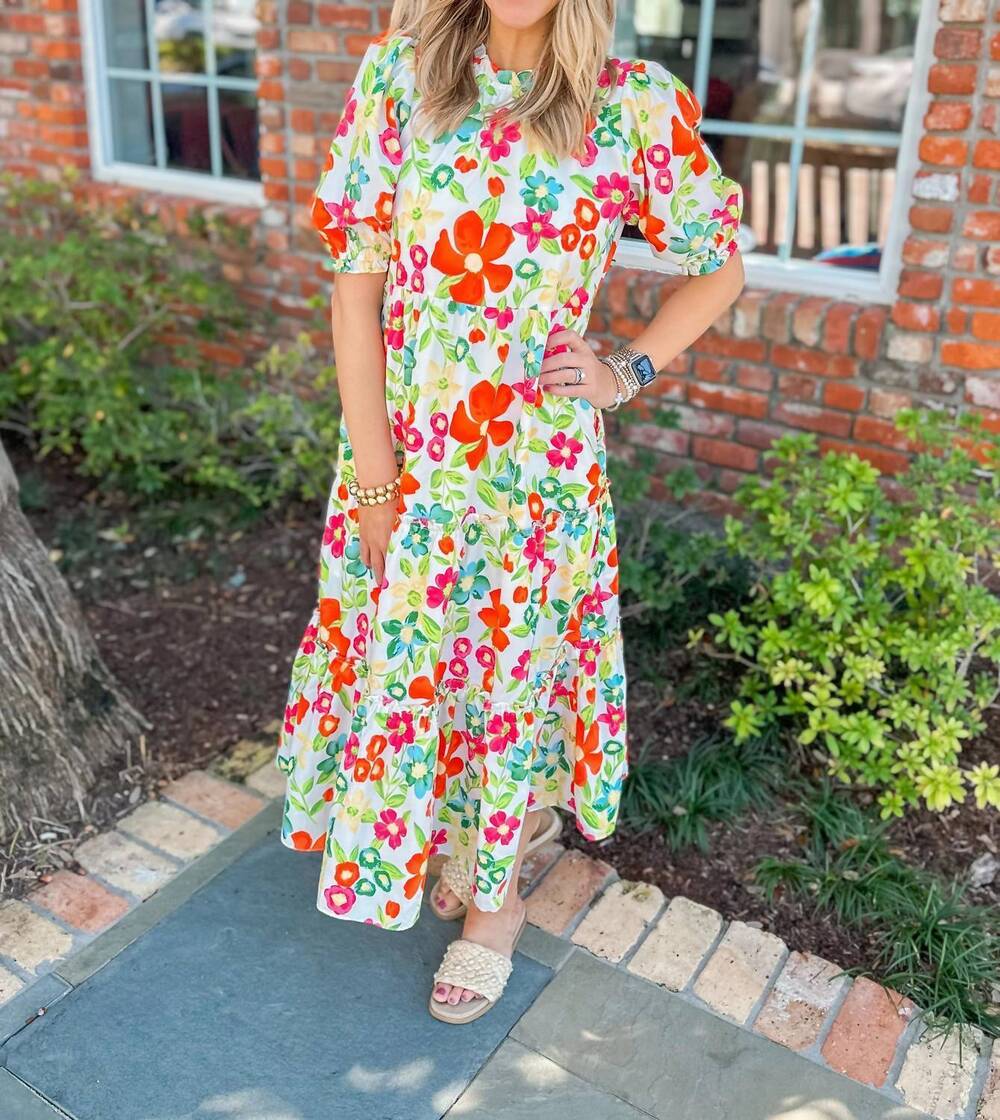 NEW THML evia maxi dress in red mix green